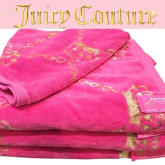 Juicy Couture Home Heart Crown Chains Plush Oversized Bath Towel Set - Picture 1 of 8